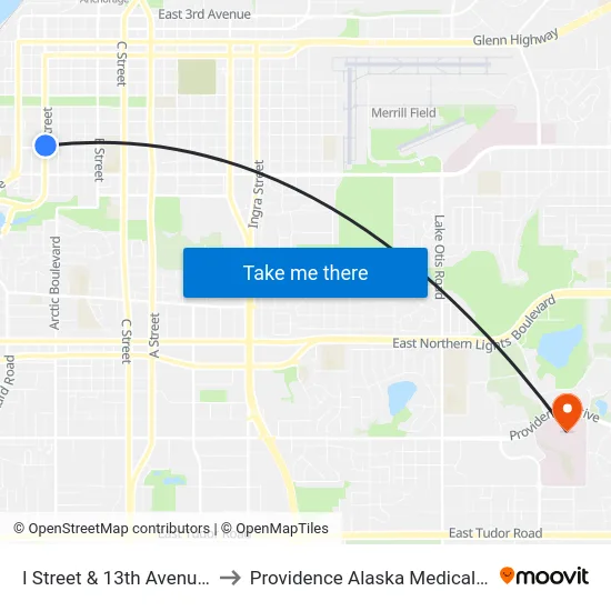 I Street & 13th Avenue Nne to Providence Alaska Medical Center map