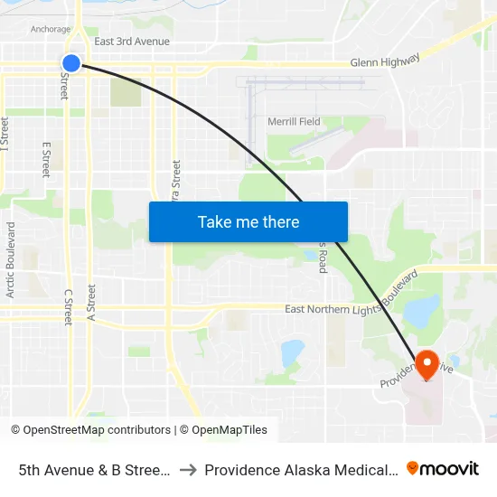 5th Avenue & B Street Wnw to Providence Alaska Medical Center map