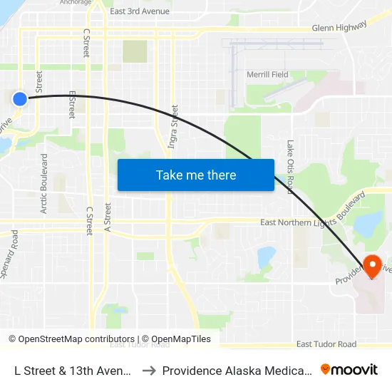 L Street & 13th Avenue Ssw to Providence Alaska Medical Center map