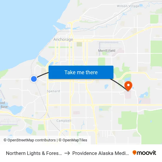 Northern Lights & Forest Pk Wnw to Providence Alaska Medical Center map