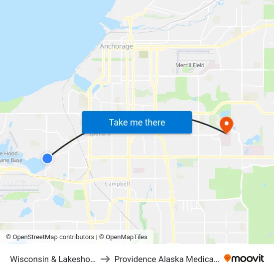 Wisconsin & Lakeshore Ssw to Providence Alaska Medical Center map