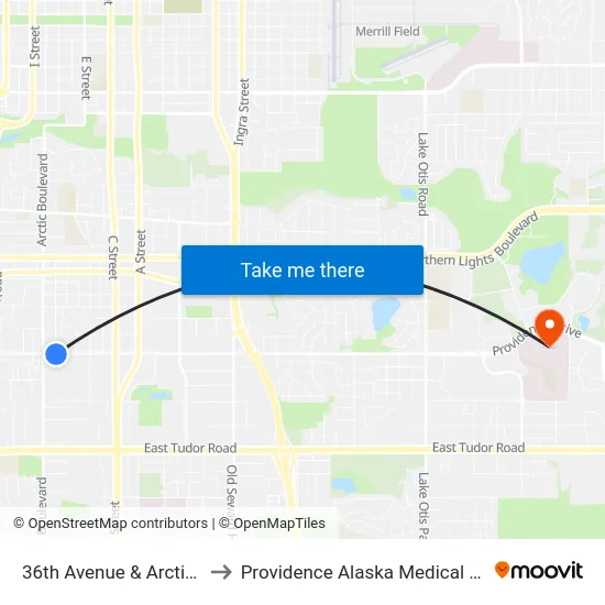36th Avenue & Arctic Ese to Providence Alaska Medical Center map