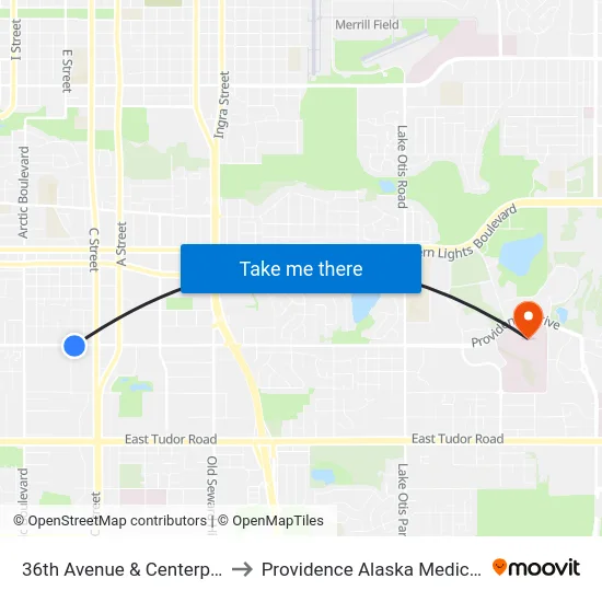 36th Avenue & Centerpoint Ese to Providence Alaska Medical Center map