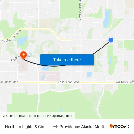 Northern Lights & Cimmaron Ese to Providence Alaska Medical Center map