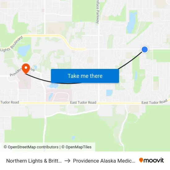 Northern Lights & Brittany Ese to Providence Alaska Medical Center map