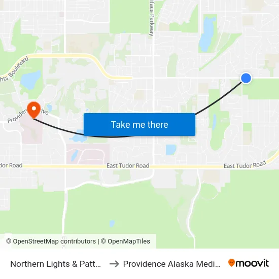 Northern Lights & Patterson Ese to Providence Alaska Medical Center map