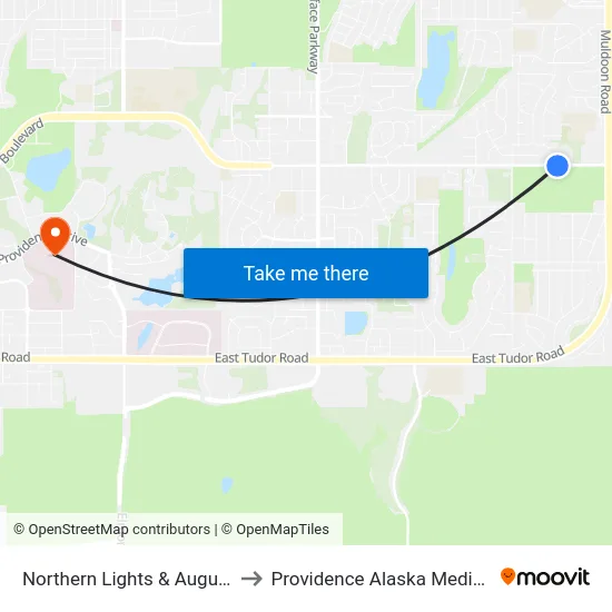 Northern Lights & Augustine Ese to Providence Alaska Medical Center map