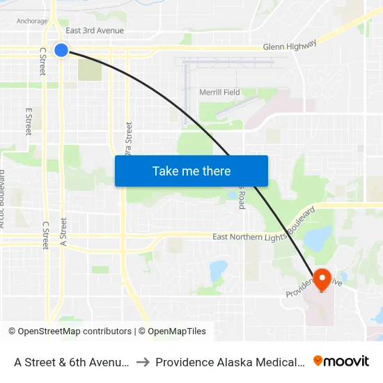 A Street & 6th Avenue Nne to Providence Alaska Medical Center map