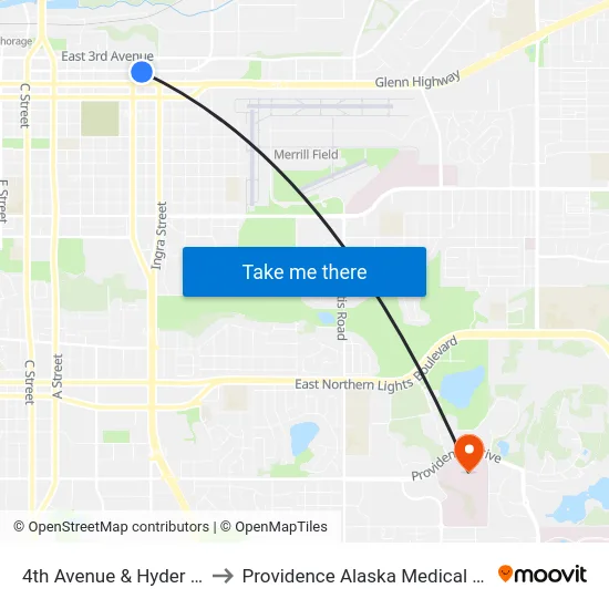 4th Avenue & Hyder Wsw to Providence Alaska Medical Center map