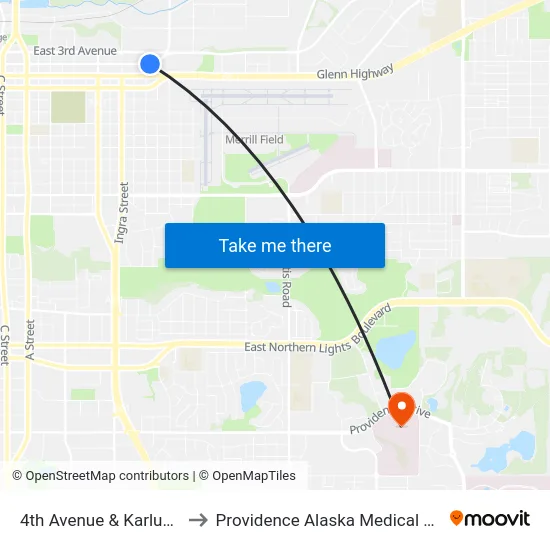 4th Avenue & Karluk Ese to Providence Alaska Medical Center map