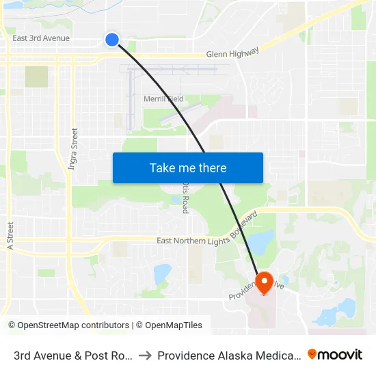 3rd Avenue & Post Road Ese to Providence Alaska Medical Center map