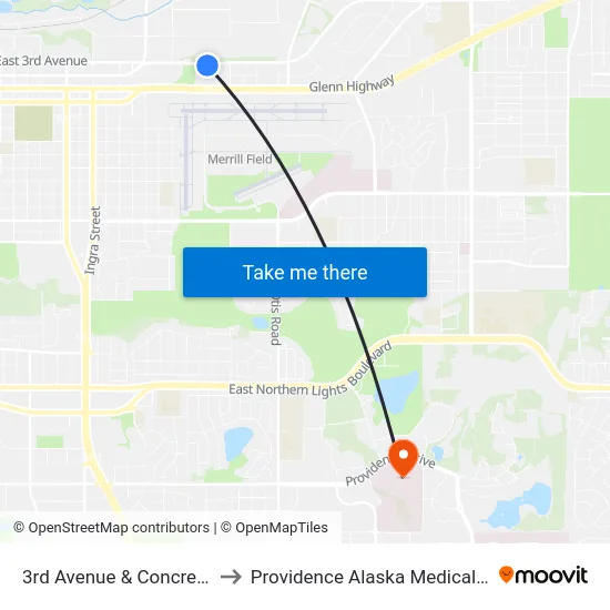 3rd Avenue & Concrete Ese to Providence Alaska Medical Center map