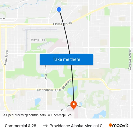 Commercial & 2800 S to Providence Alaska Medical Center map