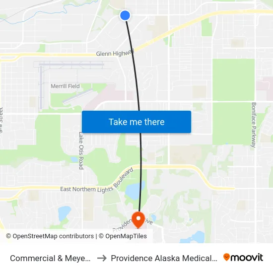 Commercial & Meyer Wsw to Providence Alaska Medical Center map