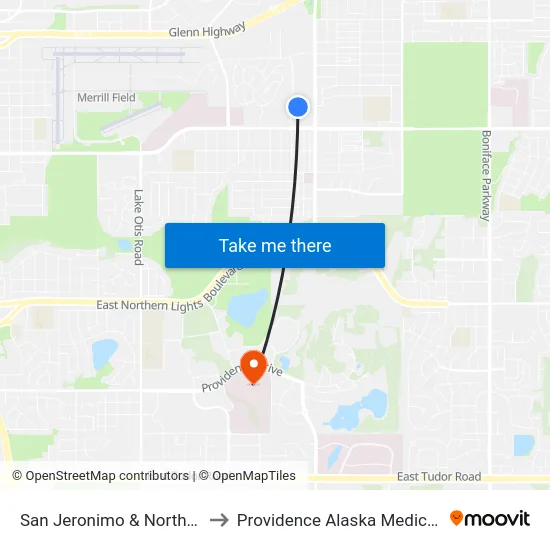 San Jeronimo & Northway Ese to Providence Alaska Medical Center map