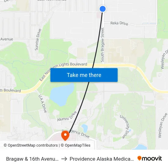 Bragaw & 16th Avenue Nnw to Providence Alaska Medical Center map