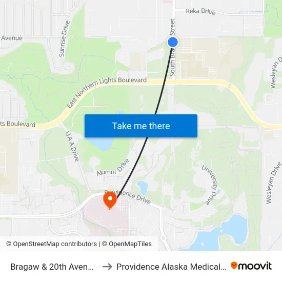 Bragaw & 20th Avenue Ssw to Providence Alaska Medical Center map