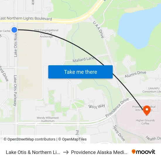 Lake Otis & Northern Lights Ssw to Providence Alaska Medical Center map