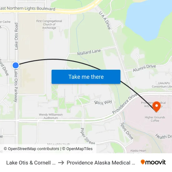 Lake Otis & Cornell Ssw to Providence Alaska Medical Center map