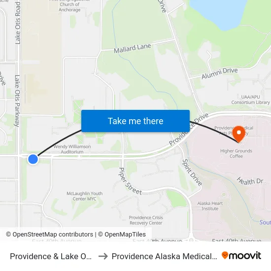 Providence & Lake Otis Ese to Providence Alaska Medical Center map