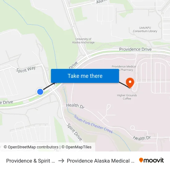 Providence & Spirit Wnw to Providence Alaska Medical Center map