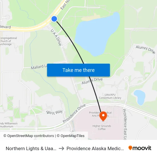 Northern Lights & Uaa Dr Ese to Providence Alaska Medical Center map