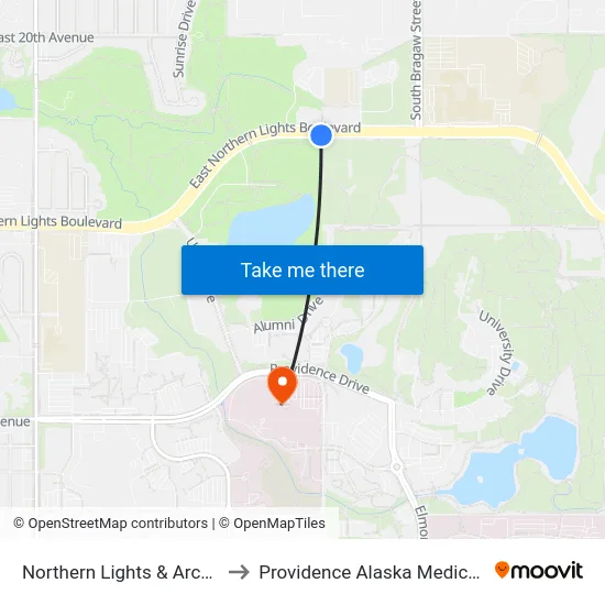 Northern Lights & Arca Dr Ese to Providence Alaska Medical Center map