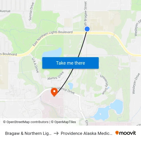 Bragaw & Northern Lights Nne to Providence Alaska Medical Center map