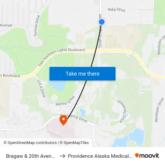 Bragaw & 20th Avenue Nne to Providence Alaska Medical Center map