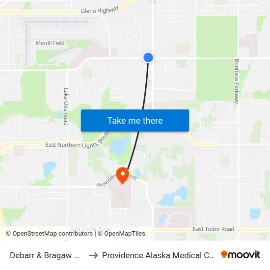Debarr & Bragaw Wnw to Providence Alaska Medical Center map