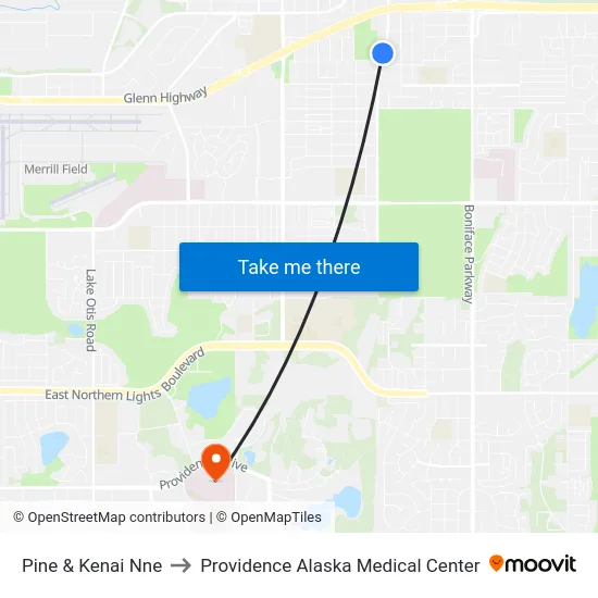 Pine & Kenai Nne to Providence Alaska Medical Center map