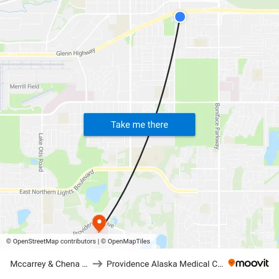 Mccarrey & Chena Nne to Providence Alaska Medical Center map