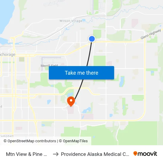 Mtn View & Pine Wnw to Providence Alaska Medical Center map