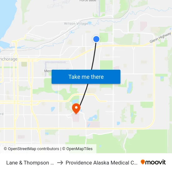 Lane & Thompson Nne to Providence Alaska Medical Center map