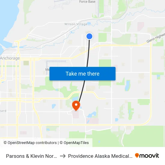 Parsons & Klevin North Ene to Providence Alaska Medical Center map