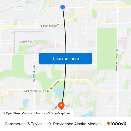 Commercial & Taylor Wnw to Providence Alaska Medical Center map