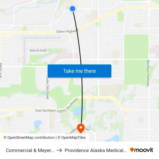 Commercial & Meyer Wnw to Providence Alaska Medical Center map