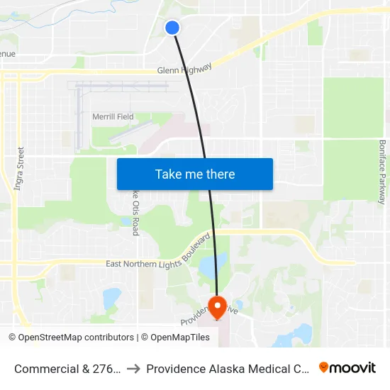 Commercial & 2761 N to Providence Alaska Medical Center map