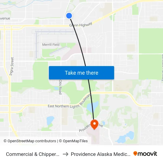 Commercial & Chipperfield Ene to Providence Alaska Medical Center map
