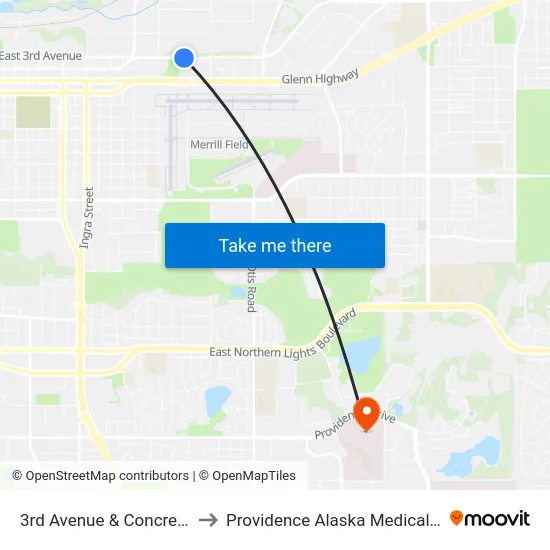 3rd Avenue & Concrete Ene to Providence Alaska Medical Center map