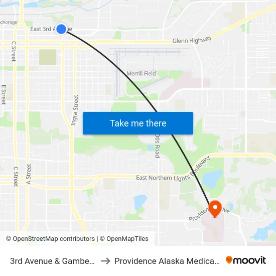 3rd Avenue & Gambell Wnw to Providence Alaska Medical Center map