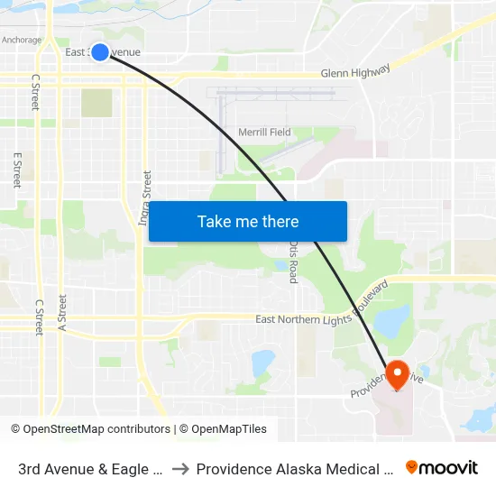 3rd Avenue & Eagle Wnw to Providence Alaska Medical Center map