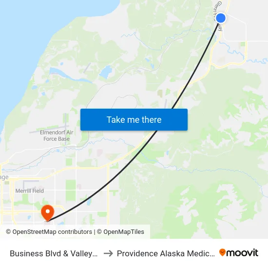 Business Blvd & Valley Rvr East to Providence Alaska Medical Center map