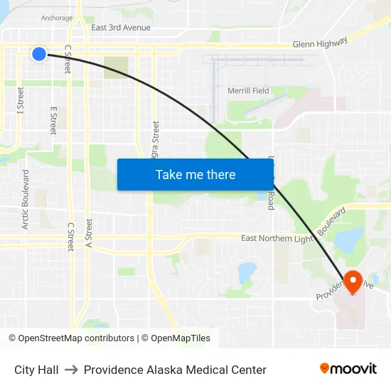 City Hall to Providence Alaska Medical Center map