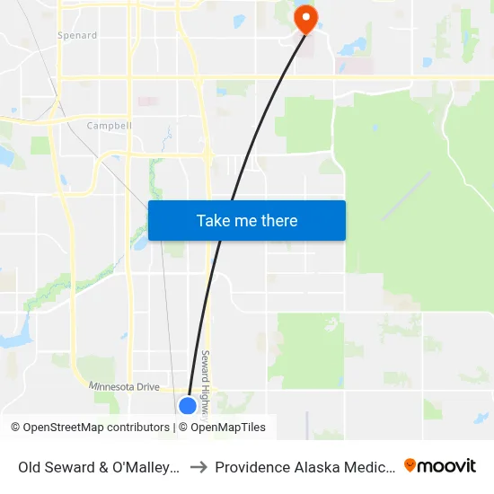Old Seward & O'Malley Ctr Nnw to Providence Alaska Medical Center map