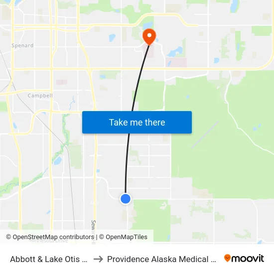Abbott & Lake Otis Wnw to Providence Alaska Medical Center map