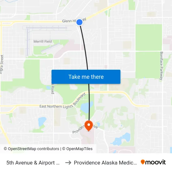 5th Avenue & Airport Hgts Ese to Providence Alaska Medical Center map
