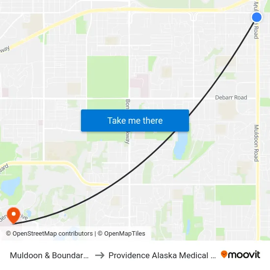 Muldoon & Boundary Ssw to Providence Alaska Medical Center map