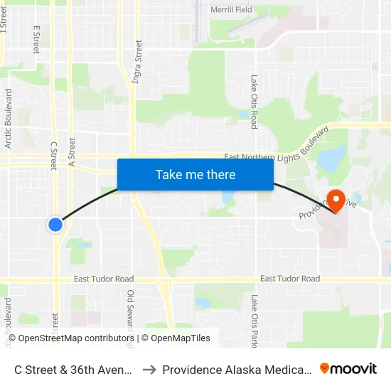 C Street & 36th Avenue Ssw to Providence Alaska Medical Center map