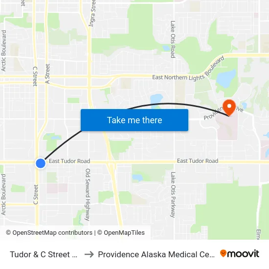Tudor & C Street Ese to Providence Alaska Medical Center map